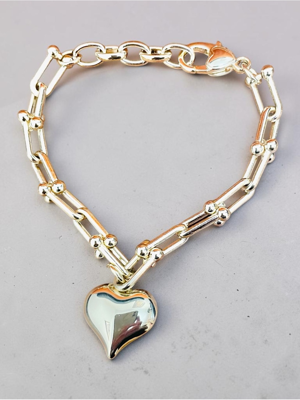 Designer Inspired Hardware Link Puff Heart Charm Bracelet Anklet Gold Plated NWO